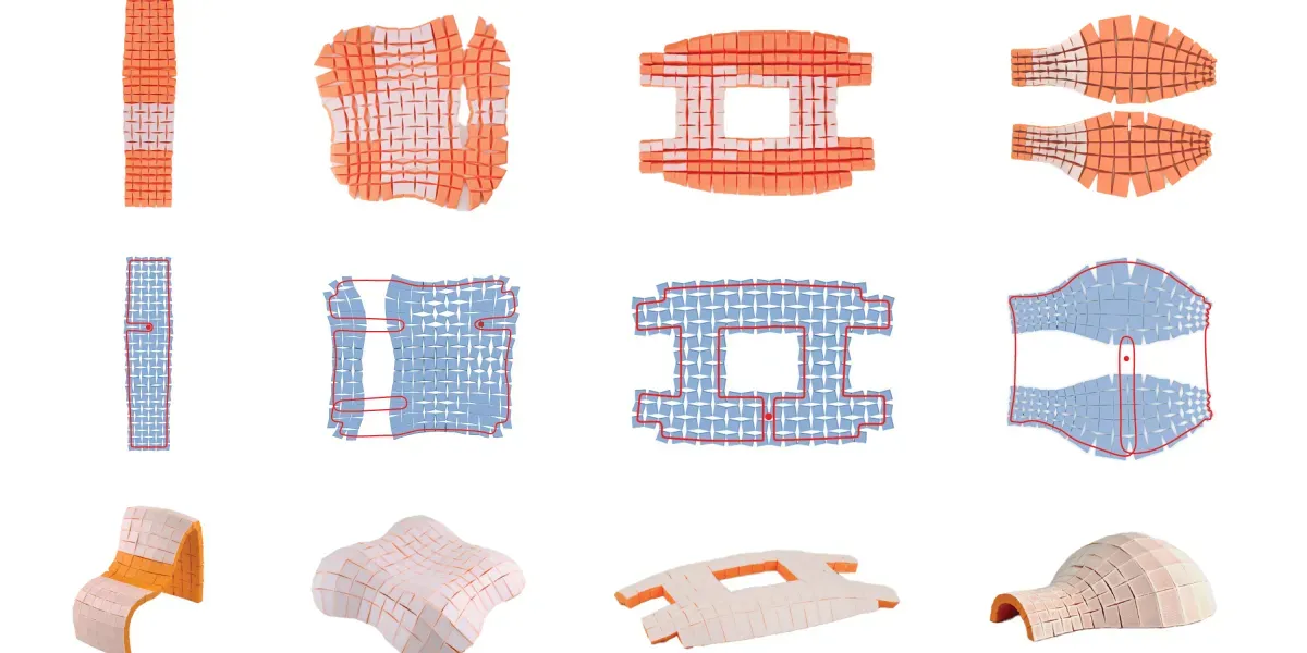 Flat tiles fold into 3D structures with one pull of a string