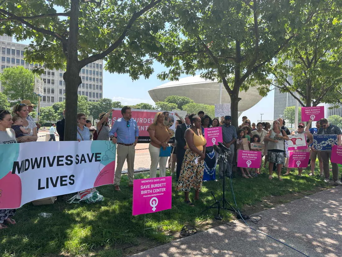 Community leaders, politicians, midwives, doulas, and families from Troy, New York, rallied for months to stop the Burdett Birth Center from closing, including at the state Capitol in Albany.