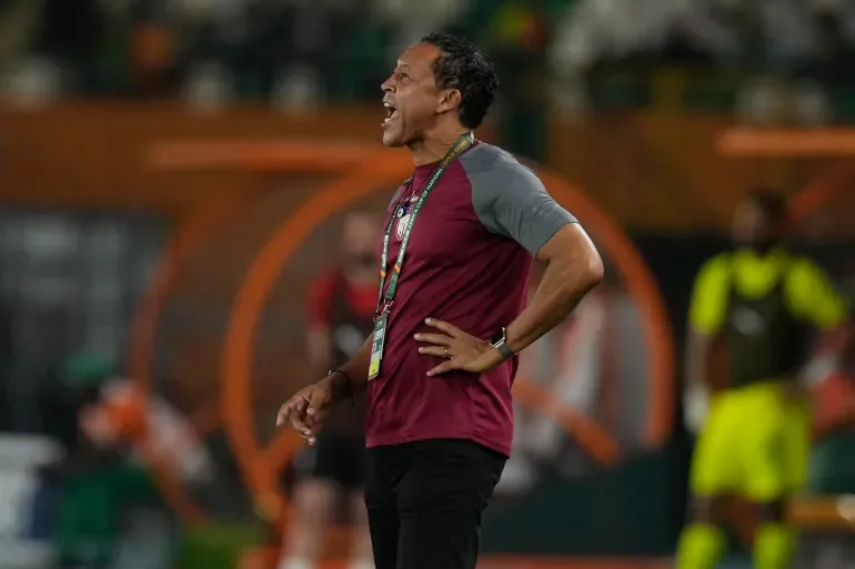 Cape Verde's head coach Bubista shouts during the African Cup of Nations Group B soccer match between Cape Verde and Egypt at the Felix Houphouet Boigny stadium in Abidjan, Ivory Coast, Monday, Jan. 22, 2024.