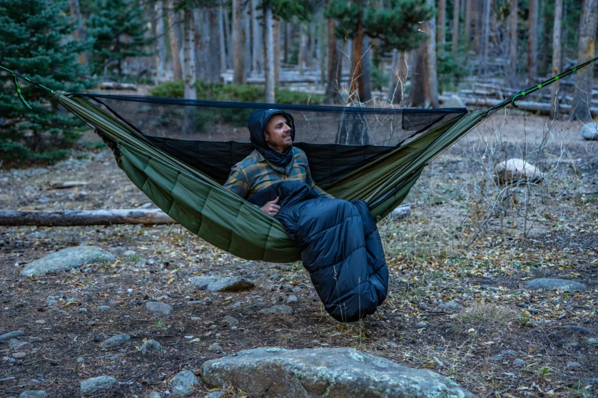 A demo of the ThermoShift's sleeping bag, underquilt, and warm hat functions