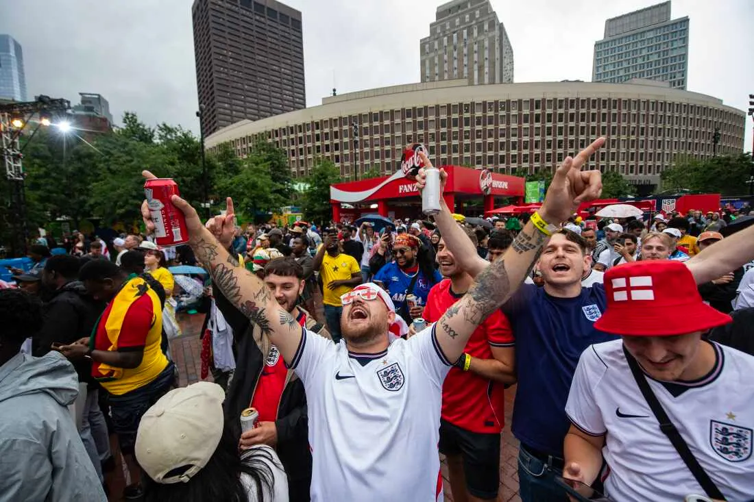 Fans cheer at the FIFA Fan Festival in Boston for the World Cup match between England and Ghana on June 23.