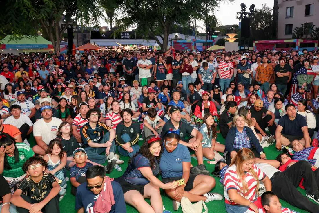 Fans attend the Los Angeles World Cup 26 Fan Zone at Los Angeles Union Station on June 25.