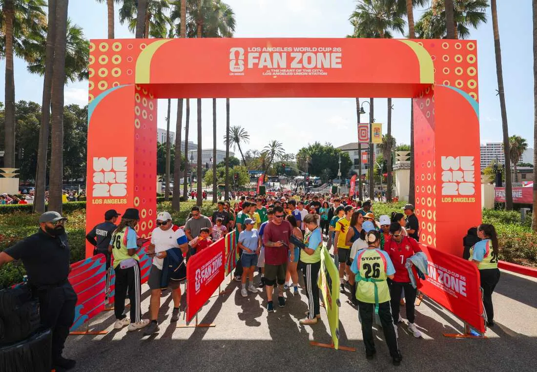 Fans attend the Los Angeles World Cup Fan Zone at Los Angeles Union Station on June 27.