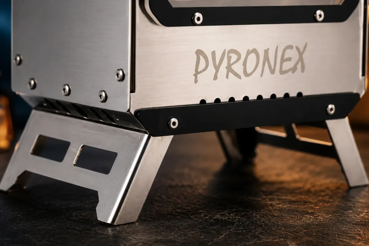 Pyronex stands on four folding legs