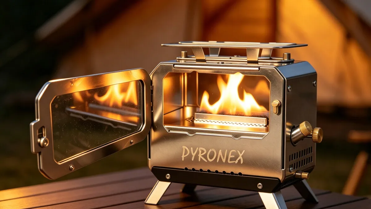 Portable stove doubles as a camp furnace with cozy viewable flame