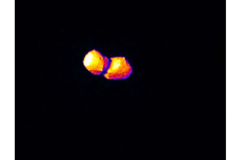 Hayabusa 2 also imaged asteroid Torifune with its Thermal InfraRed Imager (TIR). This TIR image is from about 10 km away.