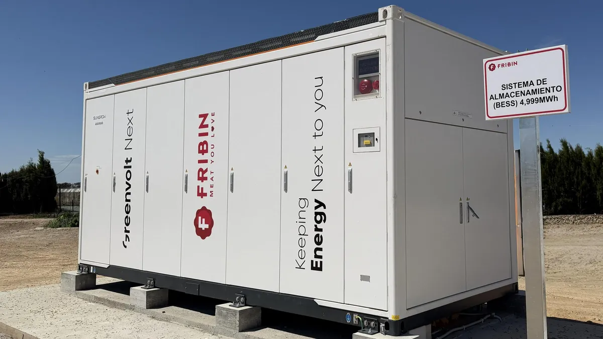 A white box, the size of a large garden shed holds Fibrin's back-up battery supply