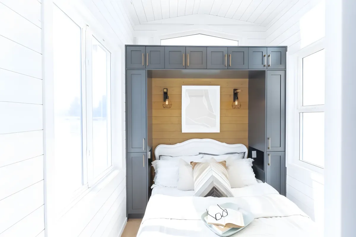 The Florence's master bedroom is located downstairs and includes a double bed and quite a lot of storage