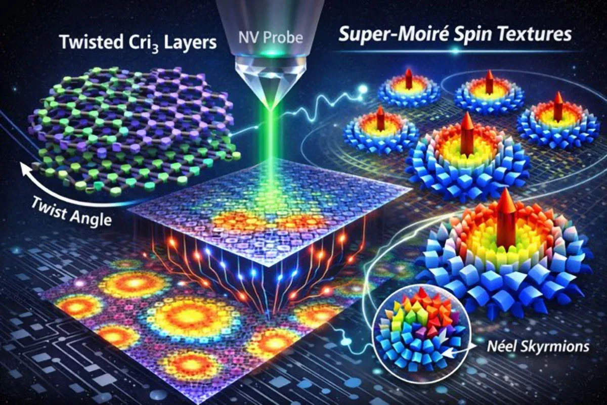 Twisting the Rules of Physics: Giant Magnetic Textures Emerge From Atomic Misalignment