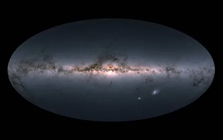 An image of stars in the Milky Way and nearby galaxies