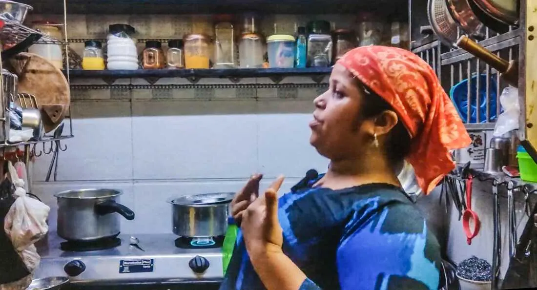 Rehana Shaikh has her star moment as she dances in her family's kitchenette while preparing dinner.