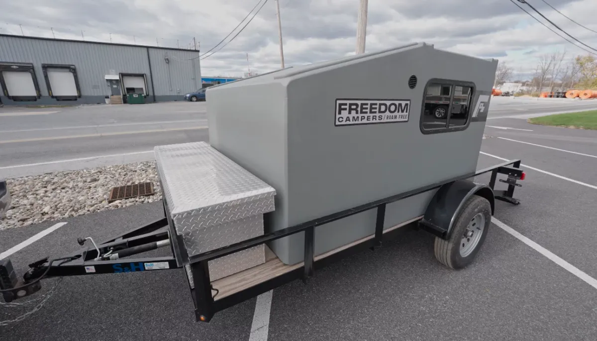 Freedom Camper XL mounted to a trailer and ready to camp