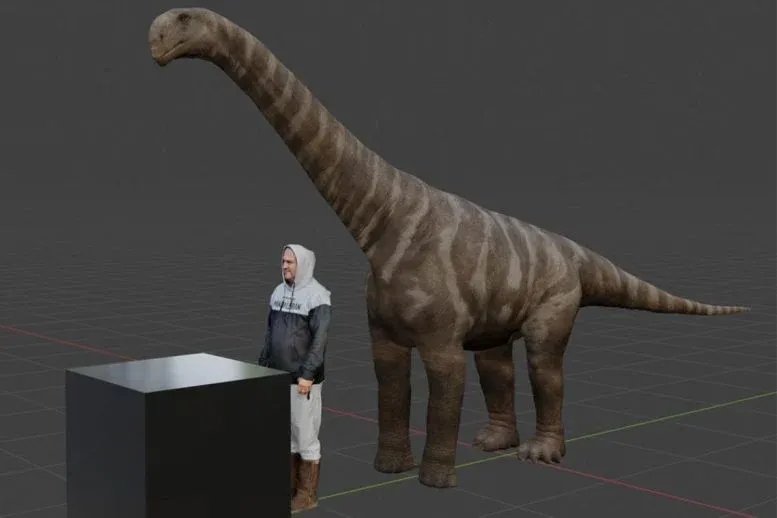 Sauropod size simulation beside human for scale