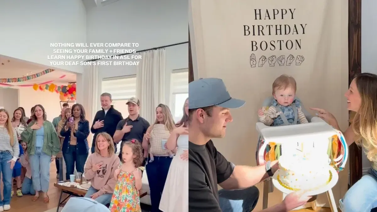 A room full of people learned sign language for one boy's first birthday