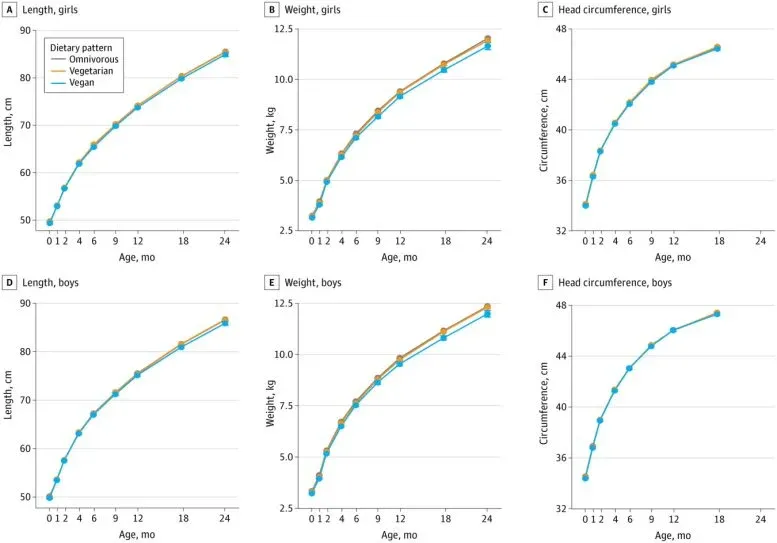 Crude monthly means of anthropometry at routine ages by family dietary patterns