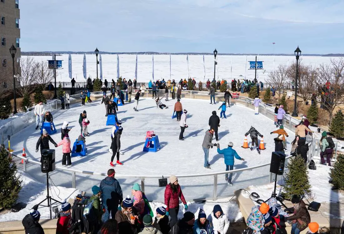 People skate during the Frozen Assets Festival at the Edgewater Hotel's ice rink on Saturday, Feb. 7, in Madison, Wis.
