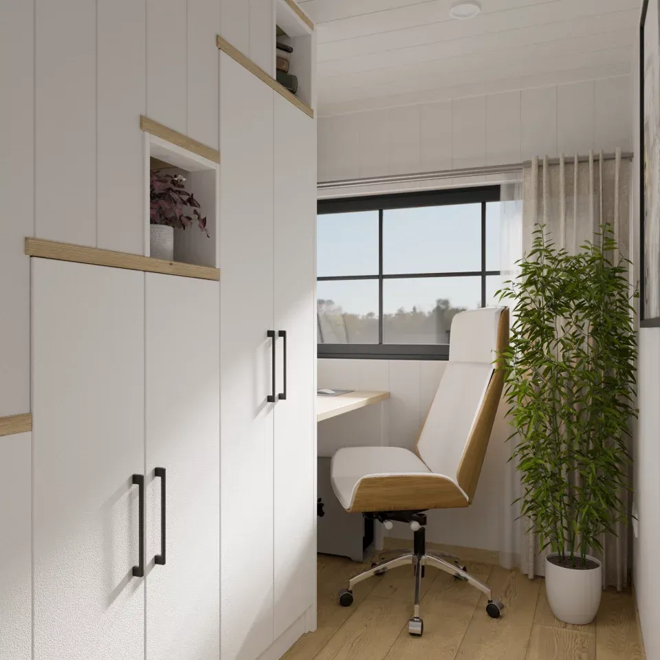 The Lucia features a dedicated ground-floor home office with built-in storage and a desk