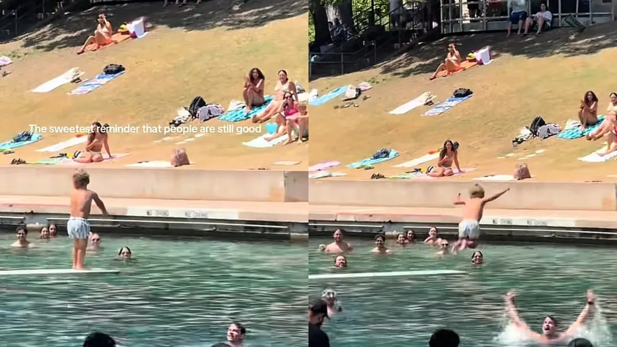Strangers Cheers Help Little Boy Overcome Big Fear While Swimming