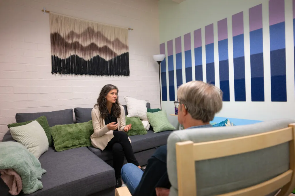 The study is the first psychedelic neuroimaging study specifically focused on healthy older adults. In this re-enactment, Dr. Alia Lilienstein counsels a participant at the research lab in Berkeley.