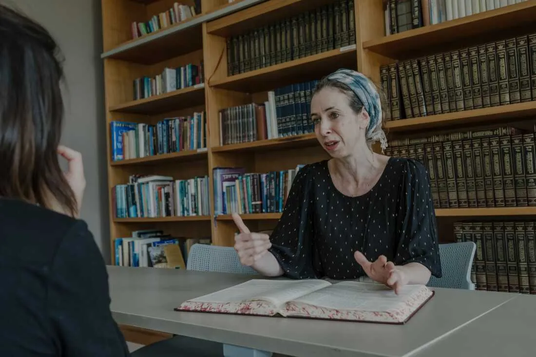 Ruth Agiv, who sat for examinations administered by the Chief Rabbinate of Israel, attends a women’s Torah study session at Matan in Ra’anana.