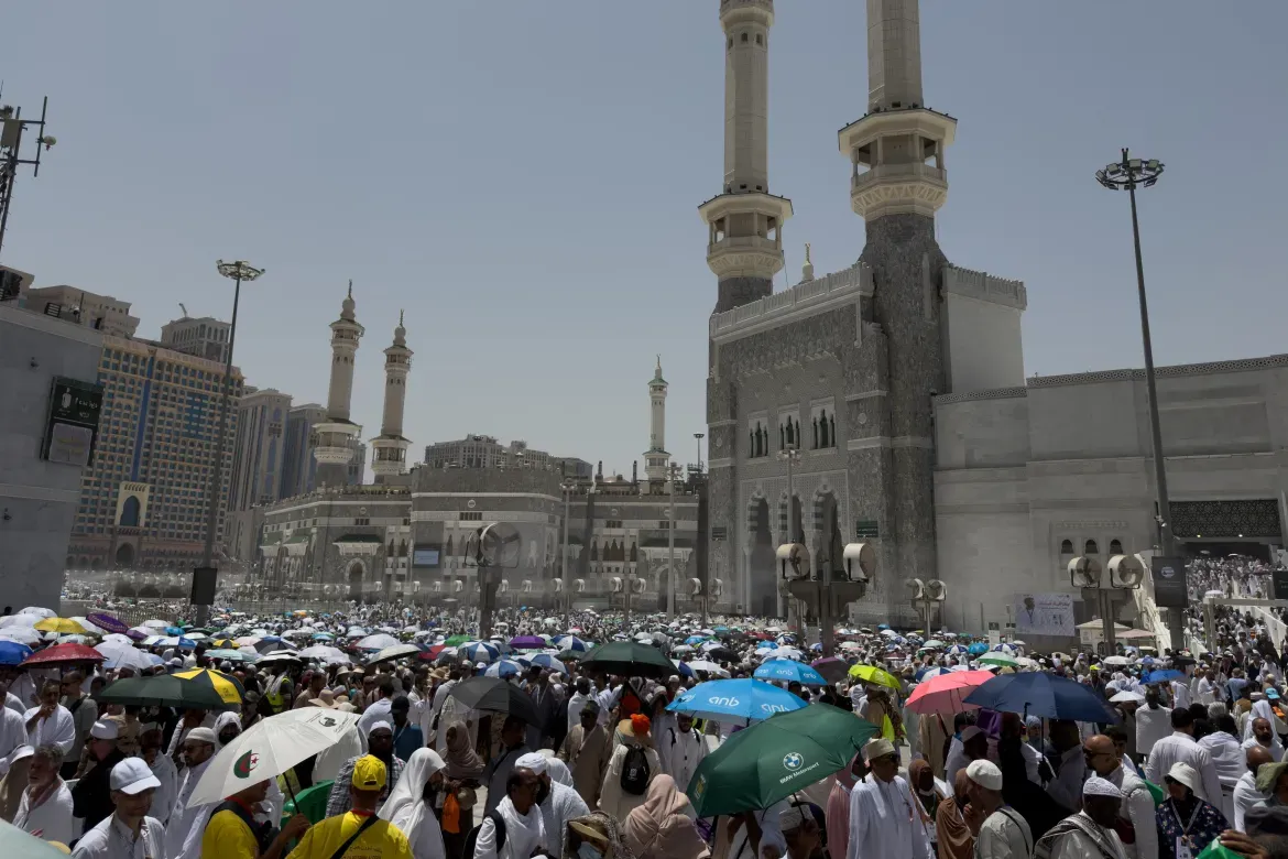 Muslim pilgrims arrive at the Grand Mosque.