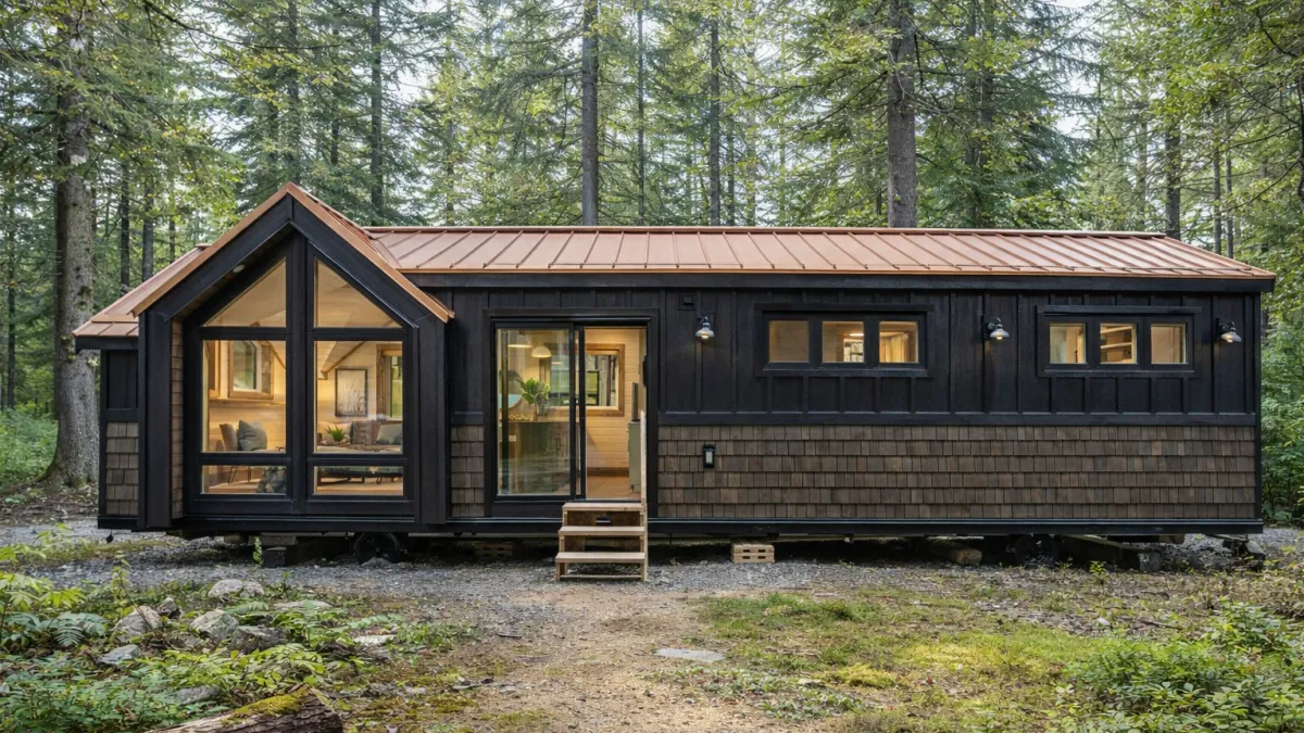 Park model tiny house provides apartment-style living on a single floor