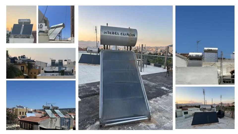 Solar water heaters on rooftops