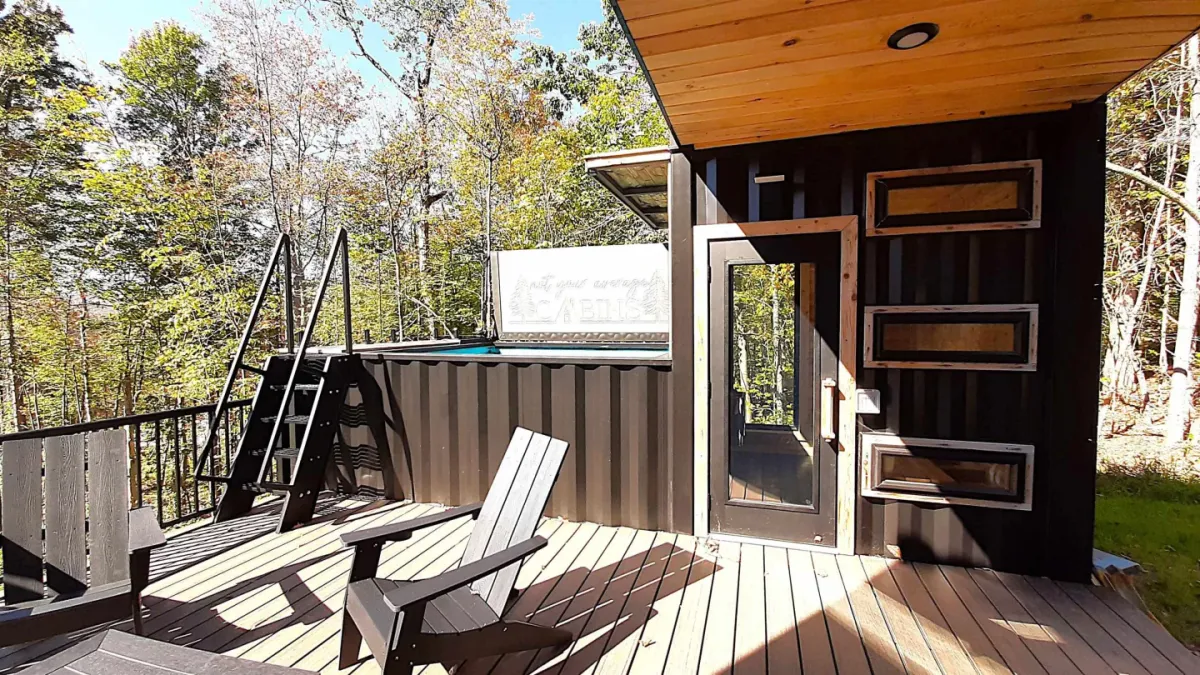 The Vermont Villa's pool and sauna is one of Backcountry Containers' own SaunaPlunge units